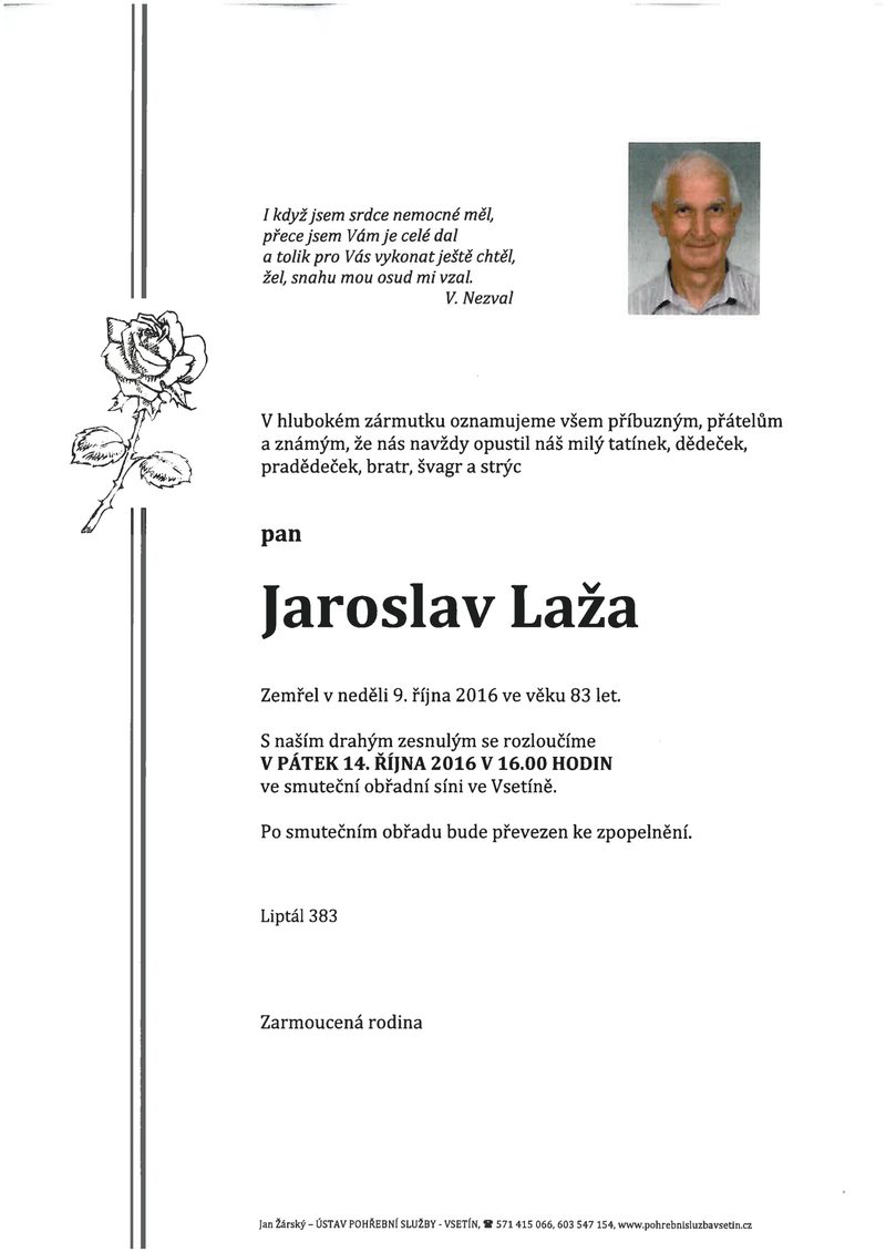 Smuteční oznámení – Jaroslav, Laza