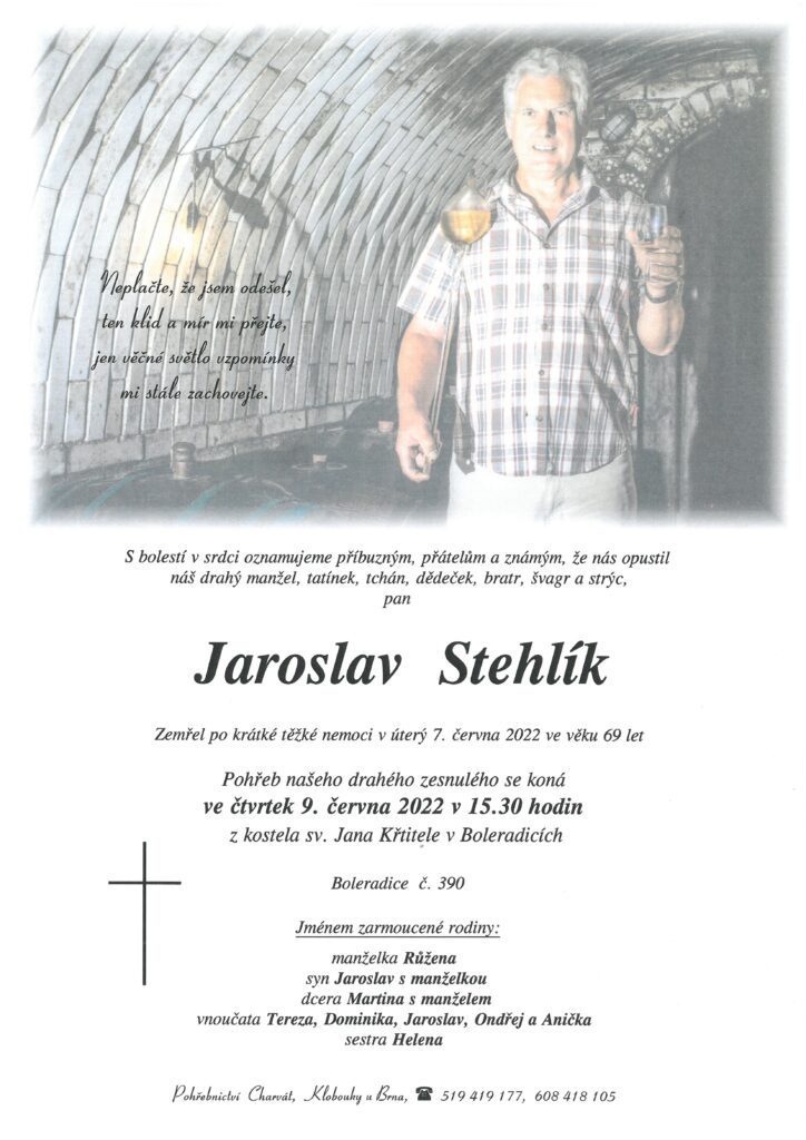 Smuteční oznámení – Ing. Jaroslav Stehlík