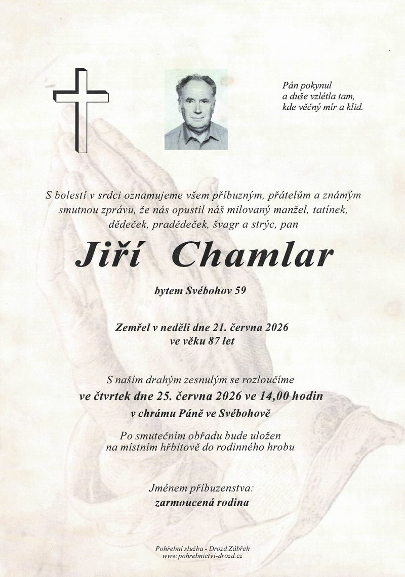 Smuteční oznámení – Jiří Chamlar