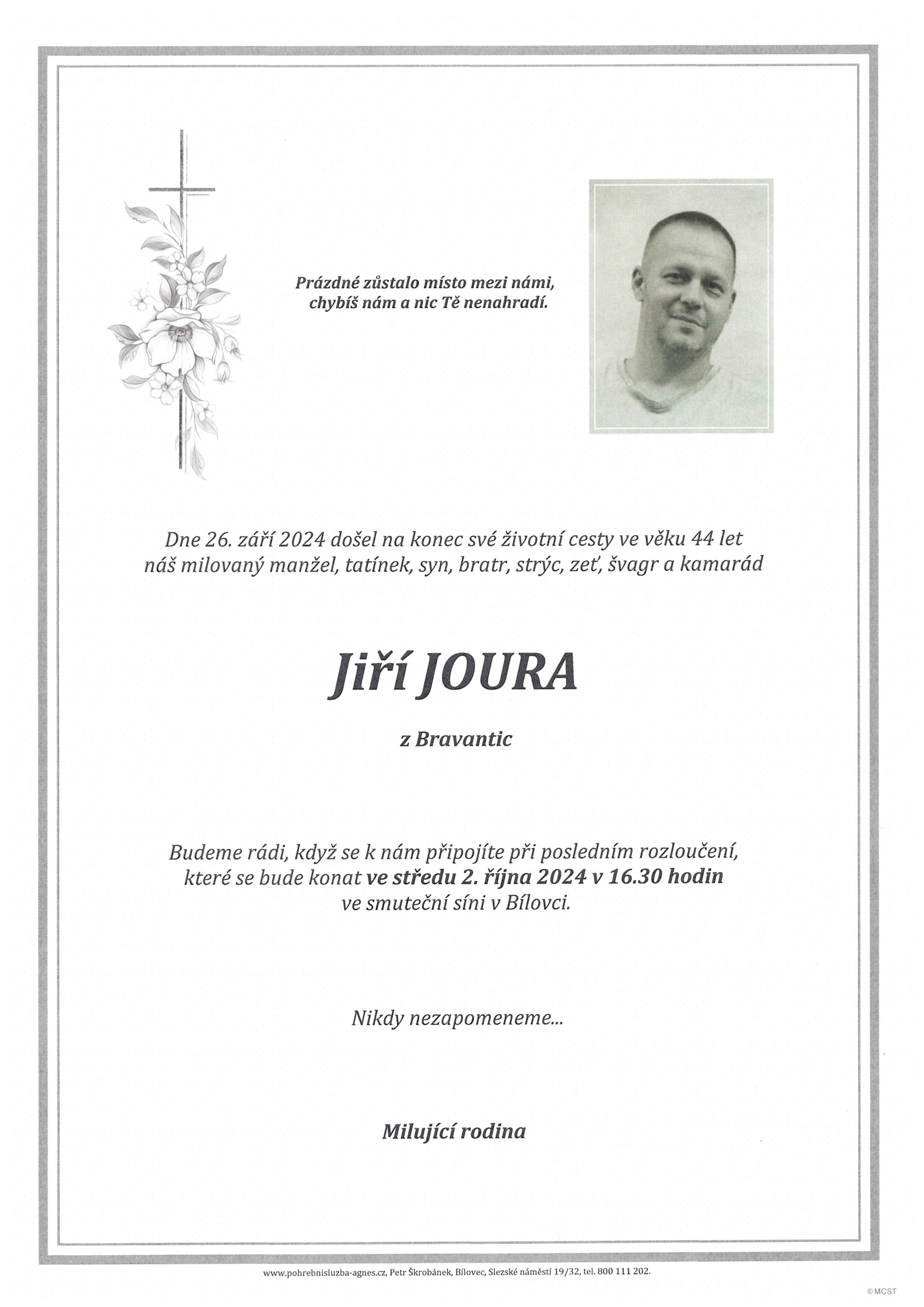 Smuteční oznámení – Jiří Joura