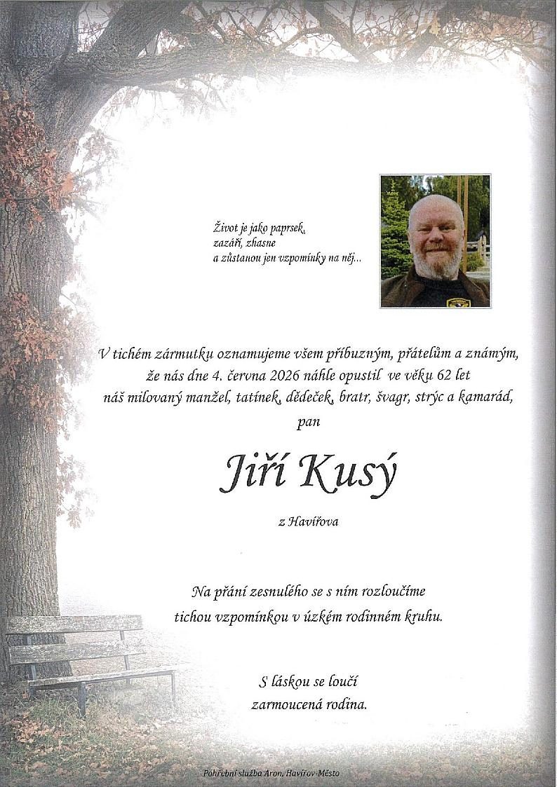 Smuteční oznámení – Jiří Kusý