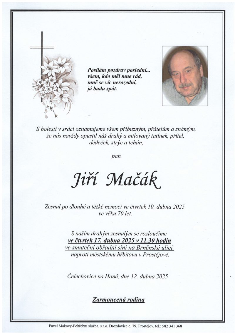 Smuteční oznámení – Jiri Macak