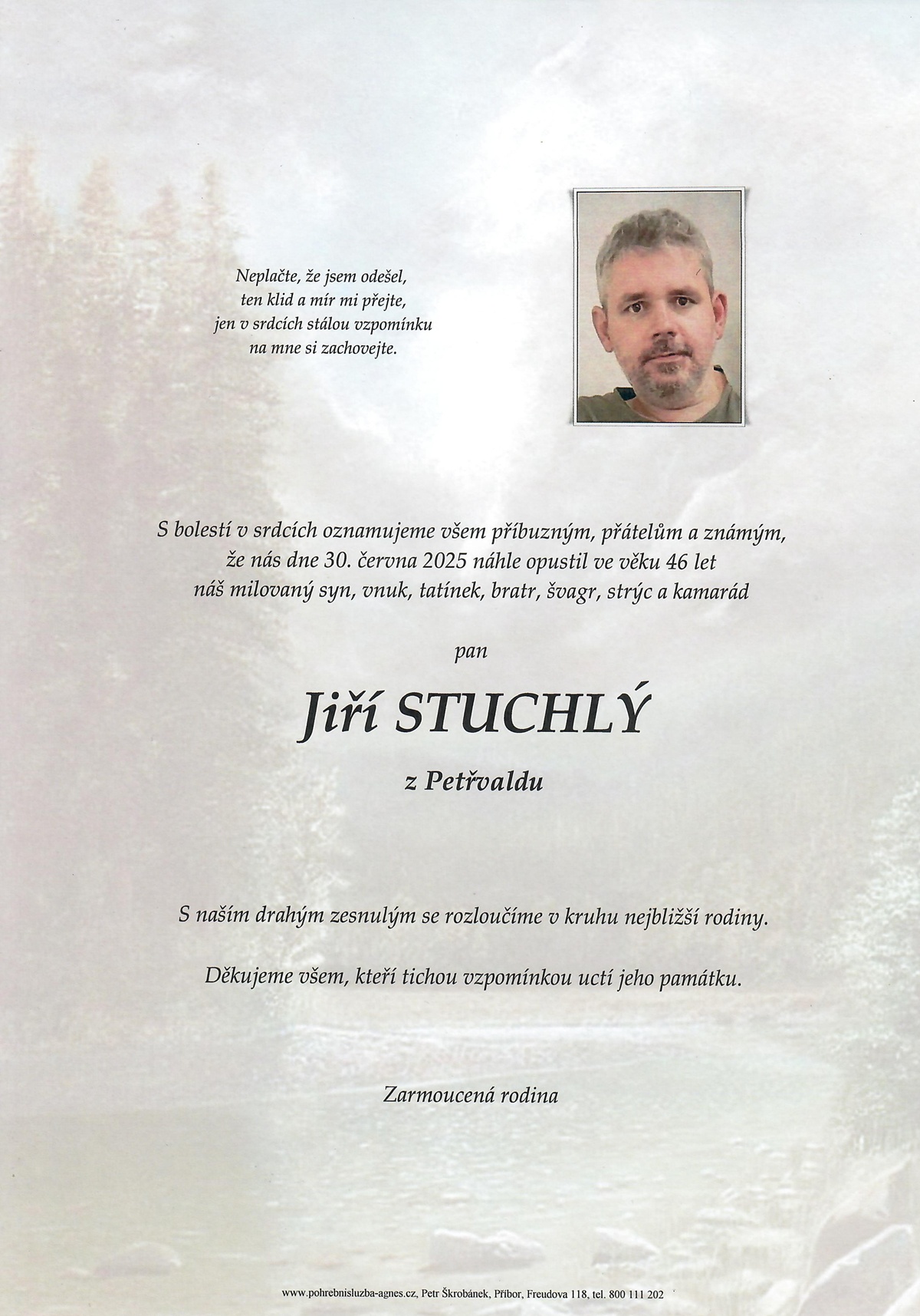 Smuteční oznámení – Jiří Stuchlý