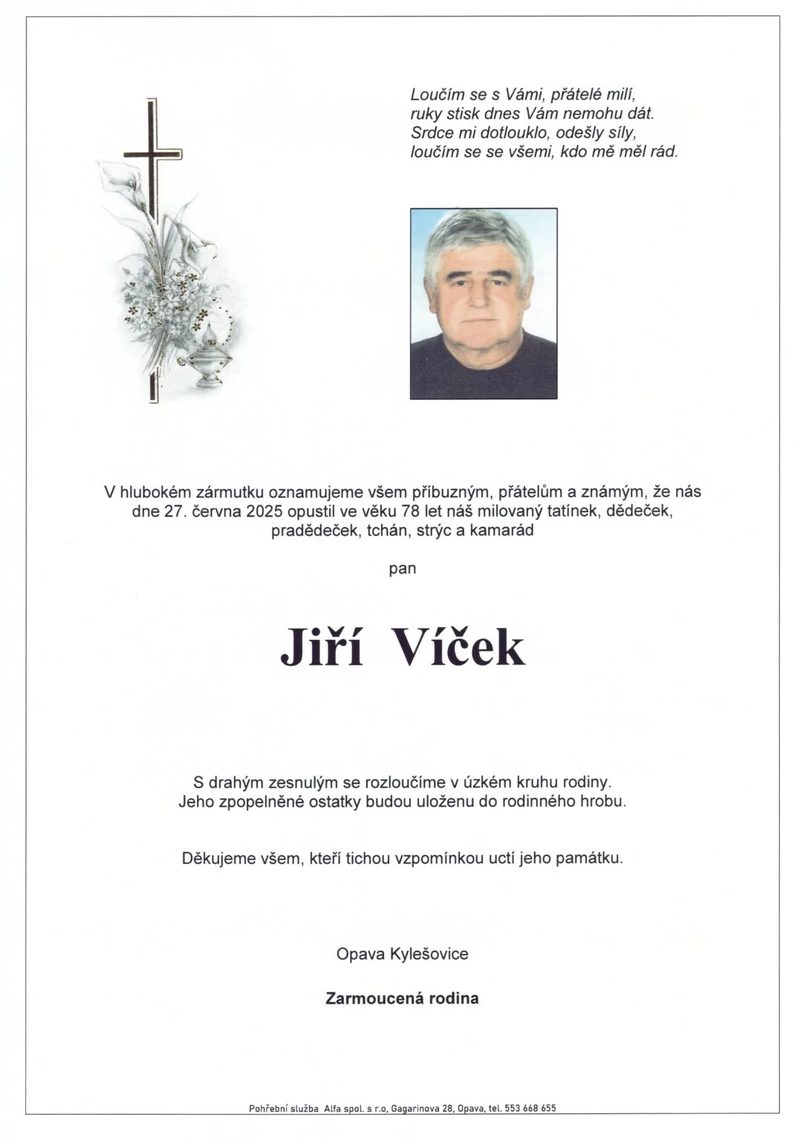 Smuteční oznámení – Jiří Víček