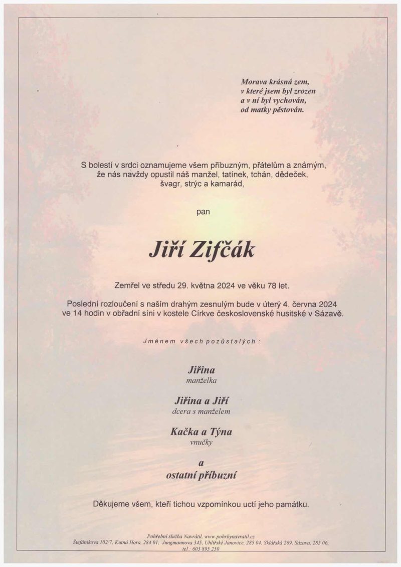 Smuteční oznámení – Jiří Zifčák