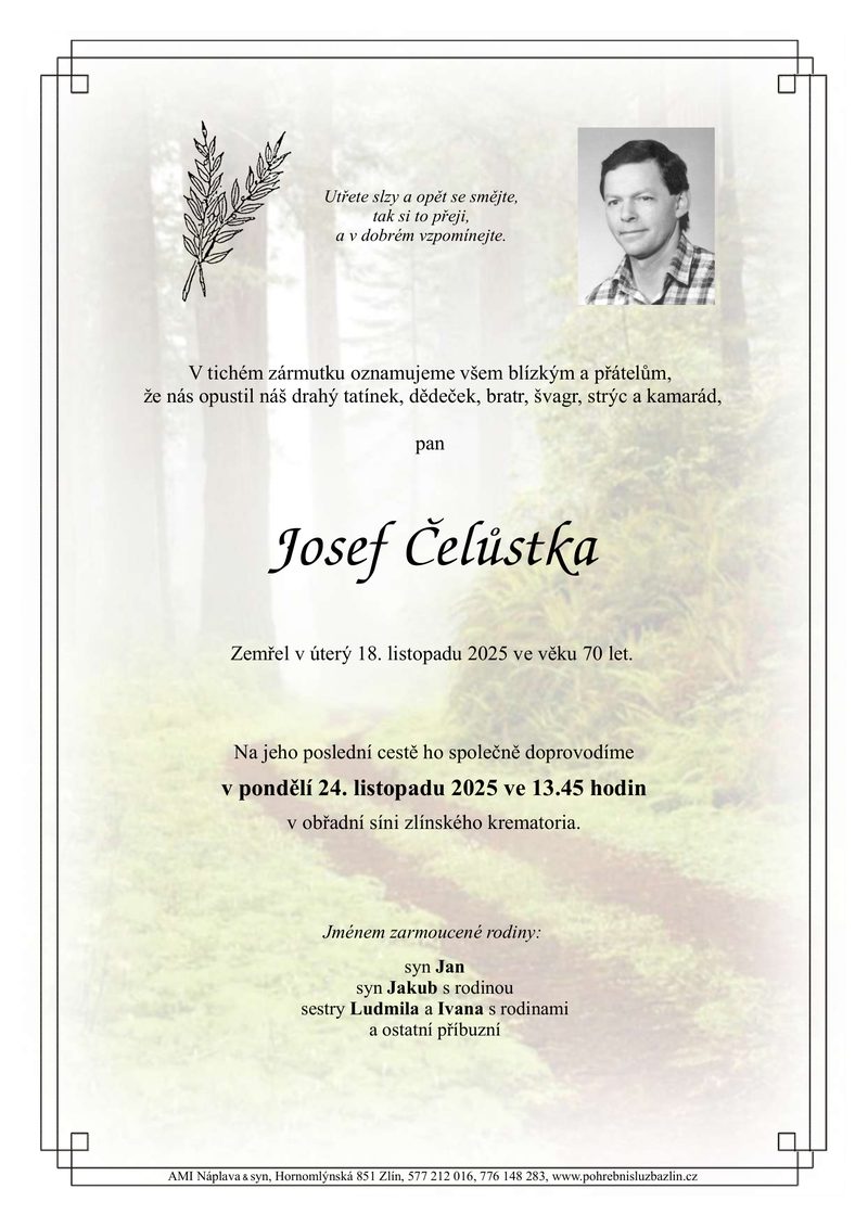 Smuteční oznámení – Josef Celustka