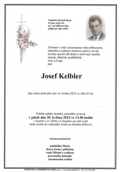 Smuteční oznámení – Josef Kelbler