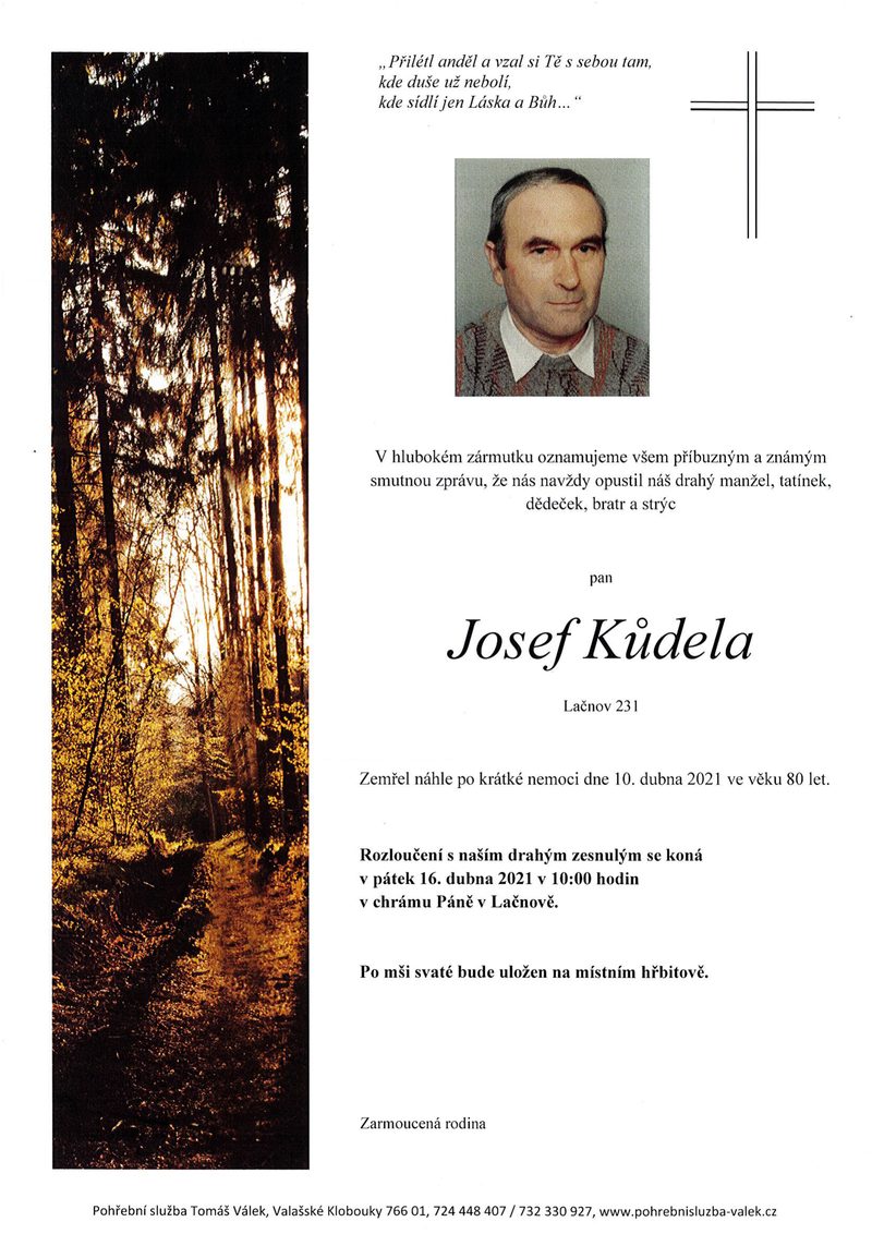 Smuteční oznámení – Josef Kudela