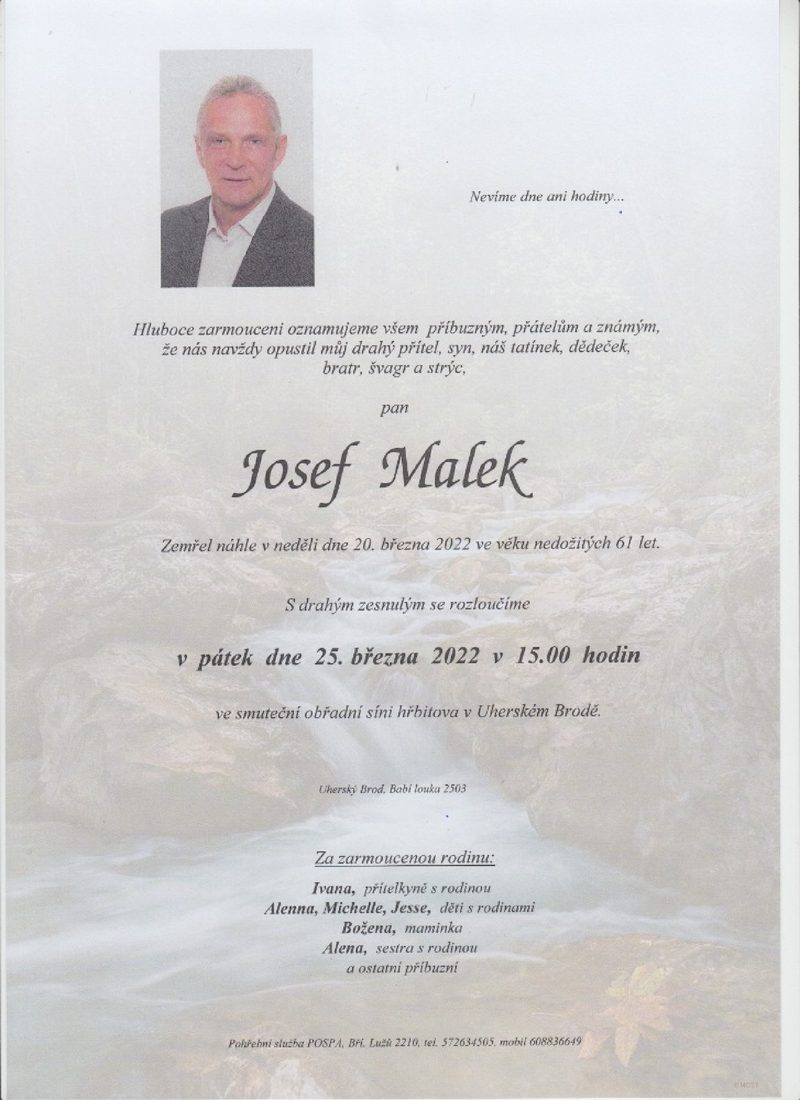 Smuteční oznámení – Josef Malek