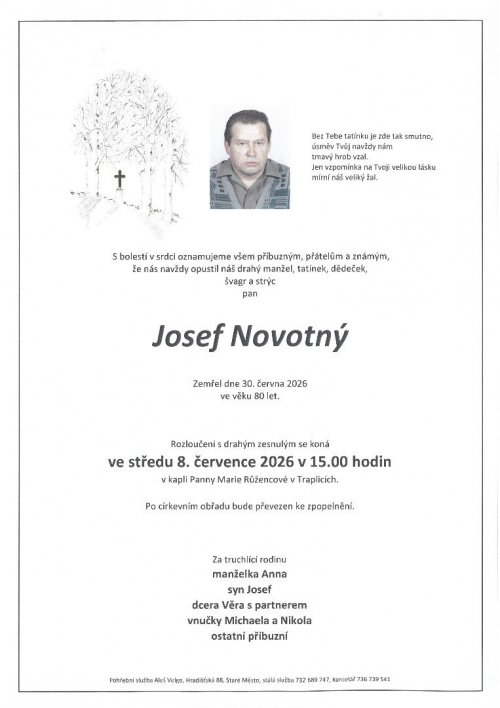 Smuteční oznámení – Josef Novotný