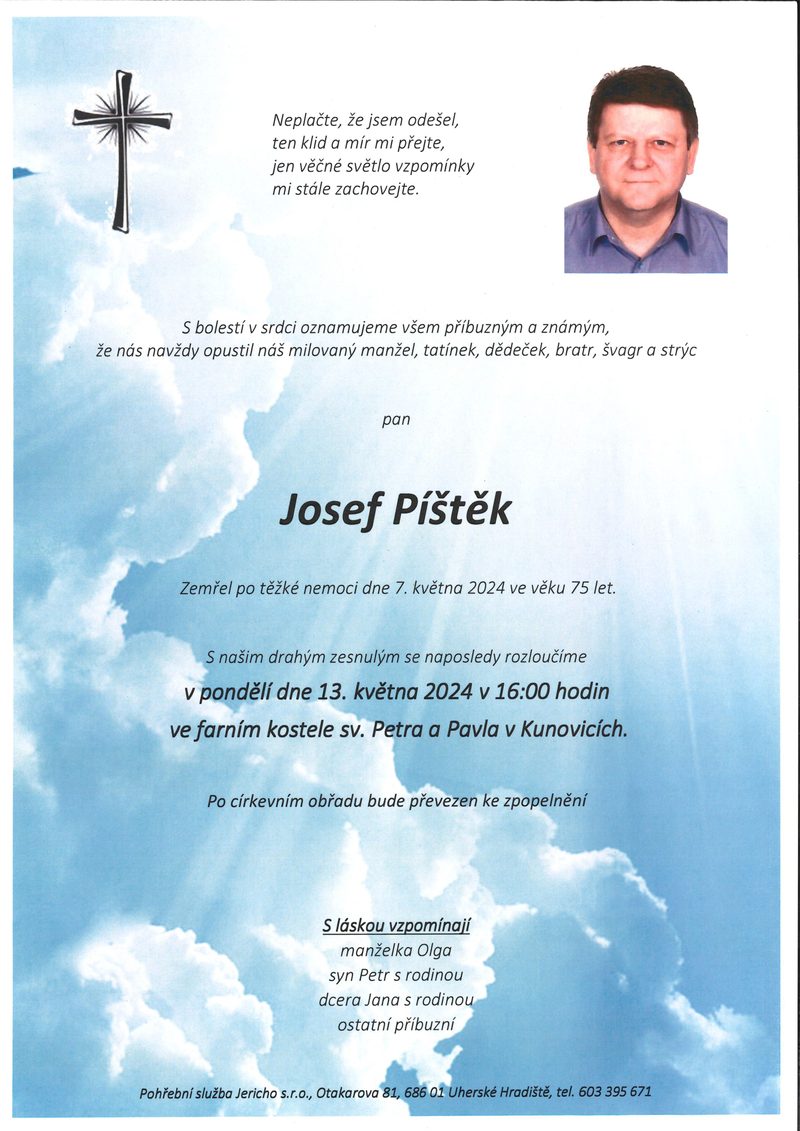 Smuteční oznámení – Josef Pištěk