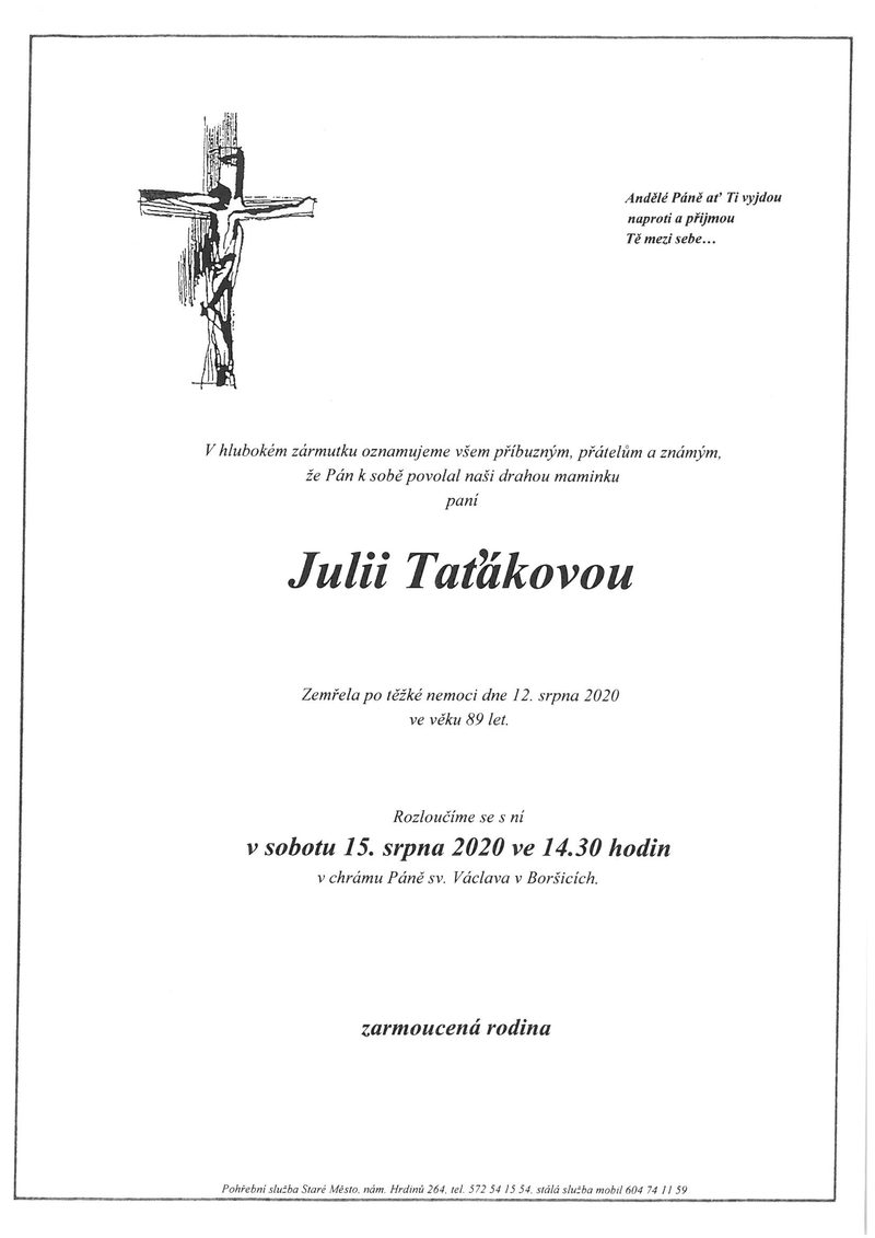 Smuteční oznámení – Julie Tatakova