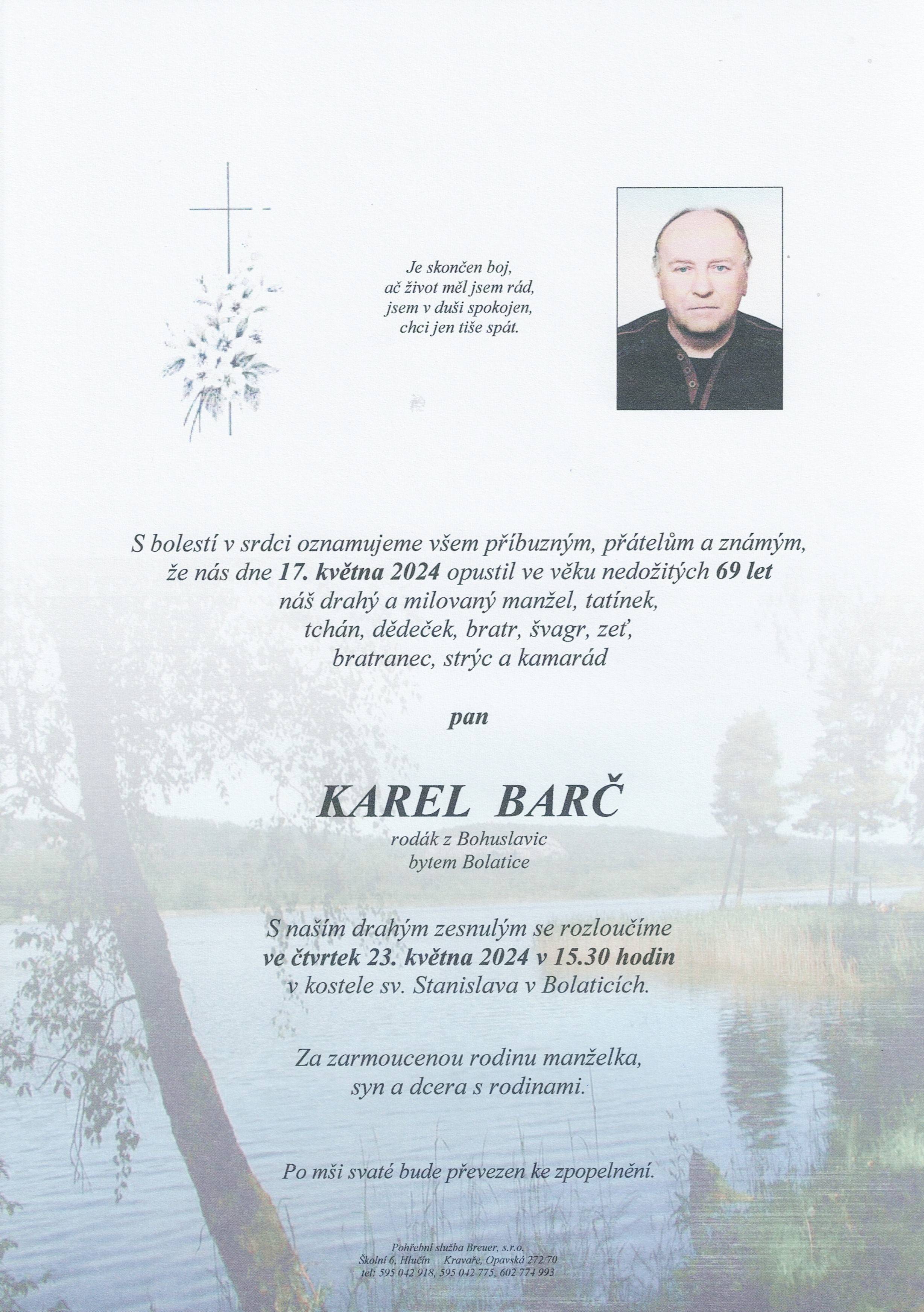 Smuteční oznámení – Karel Barc
