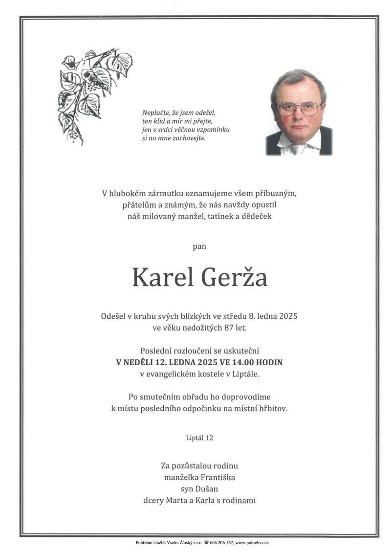 Smuteční oznámení – Karel, Gerza