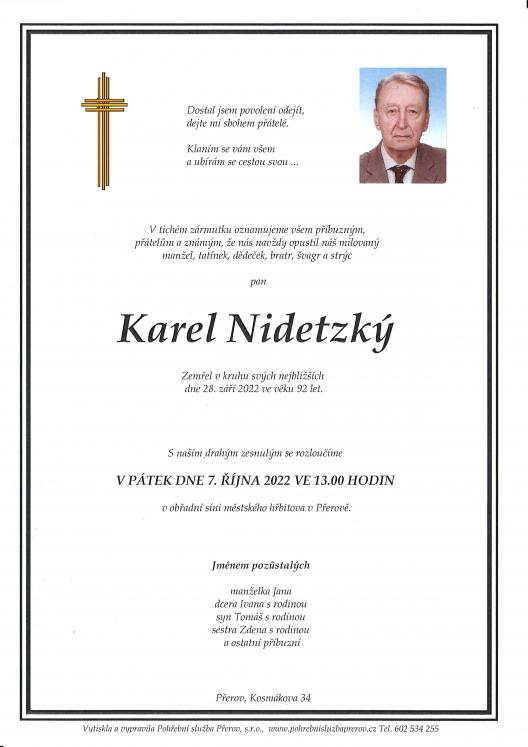 Smuteční oznámení – Karel Nidetzky