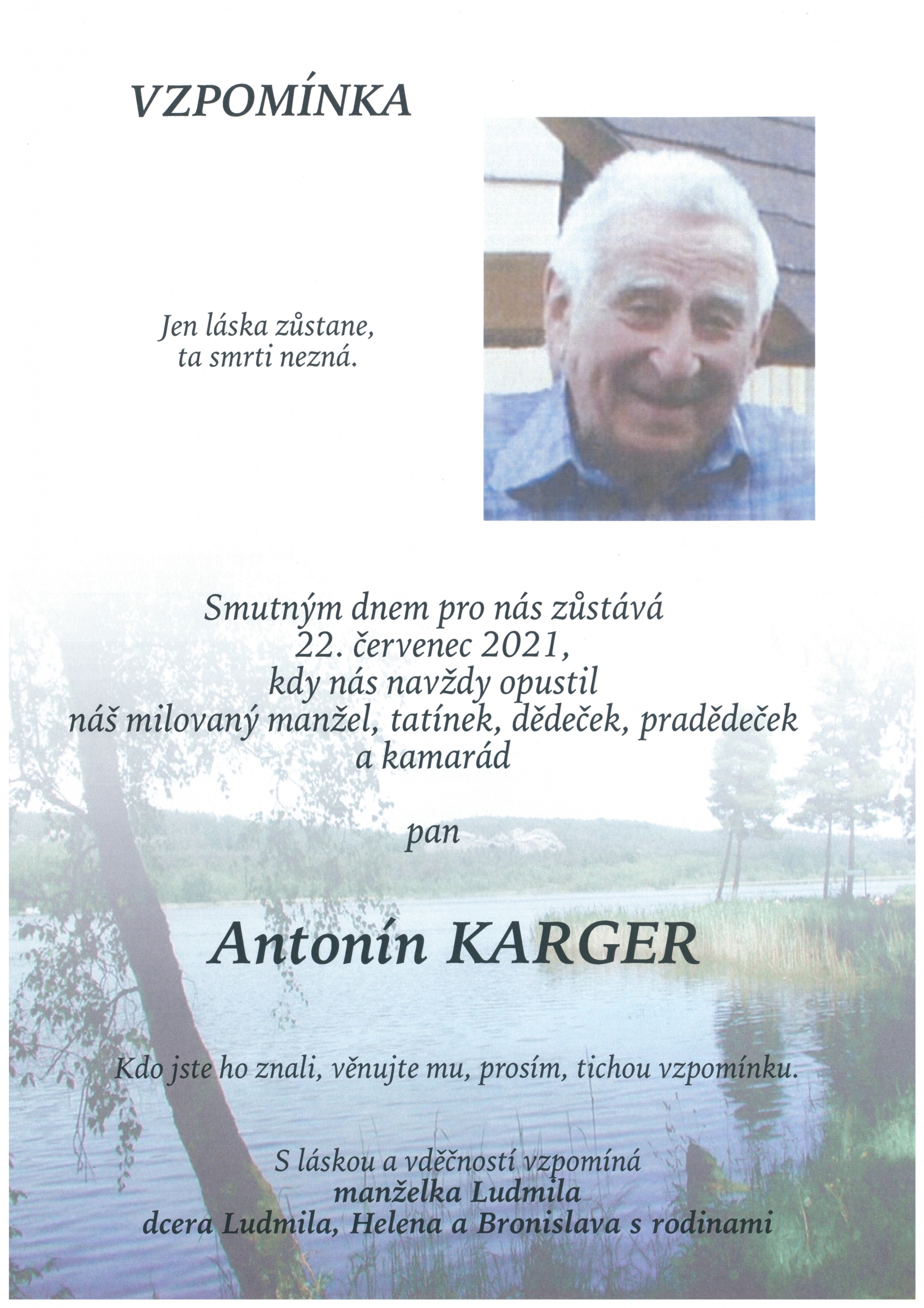 Smuteční oznámení – Karger Antonin