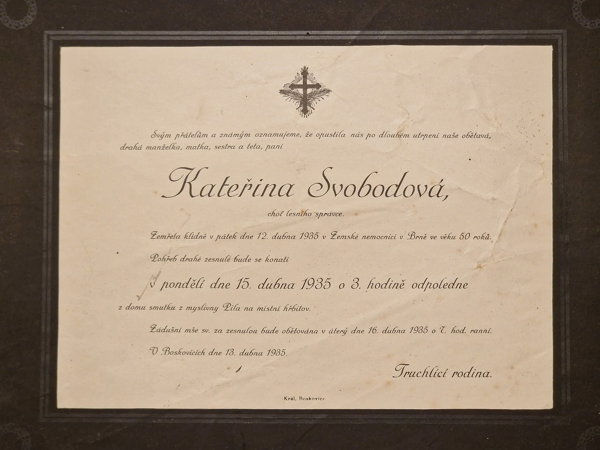 Smuteční oznámení – Kateřina Svobodová