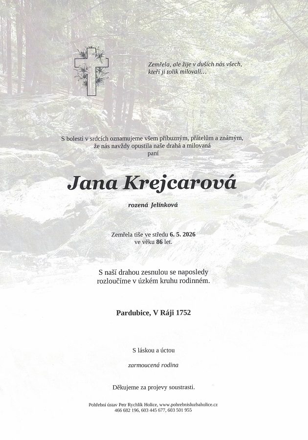 Smuteční oznámení – Krejcarova