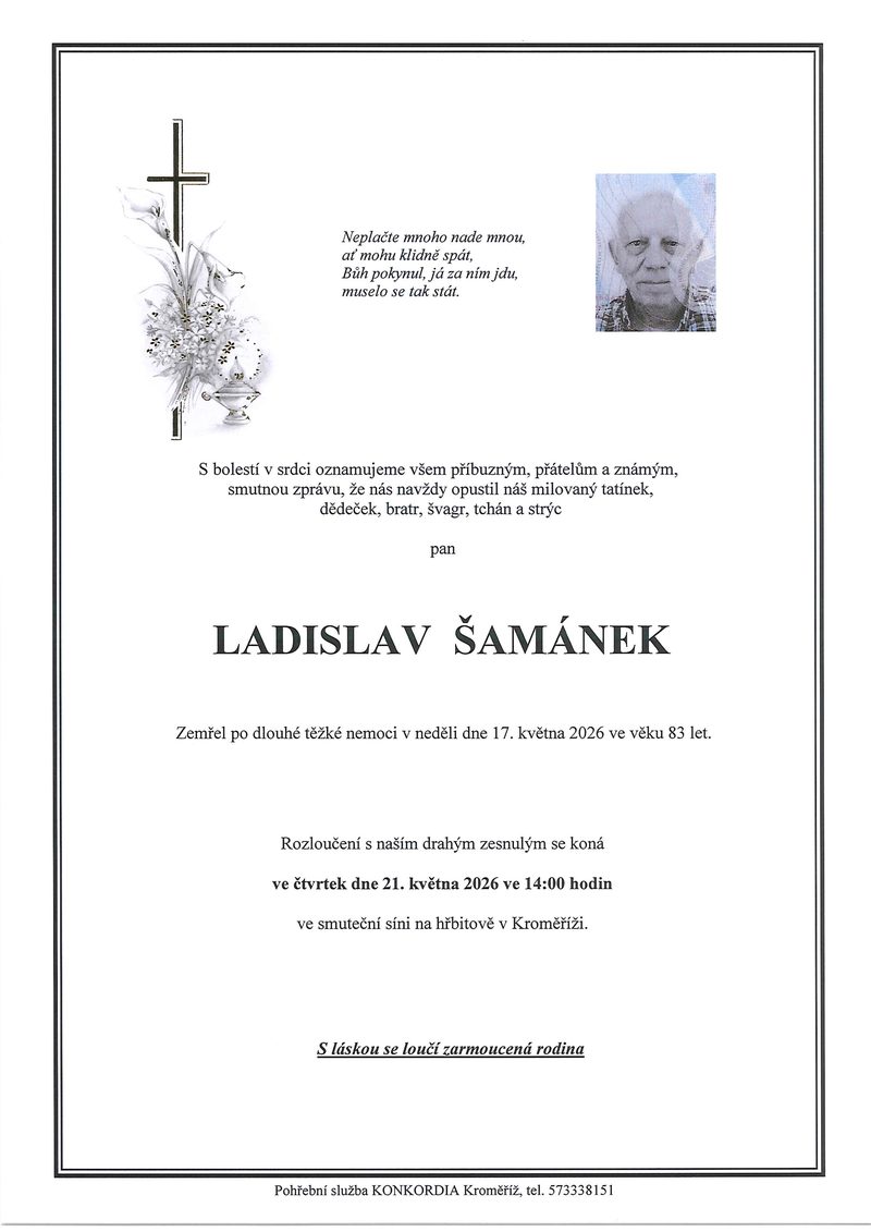 Smuteční oznámení – Ladislav Šamánek