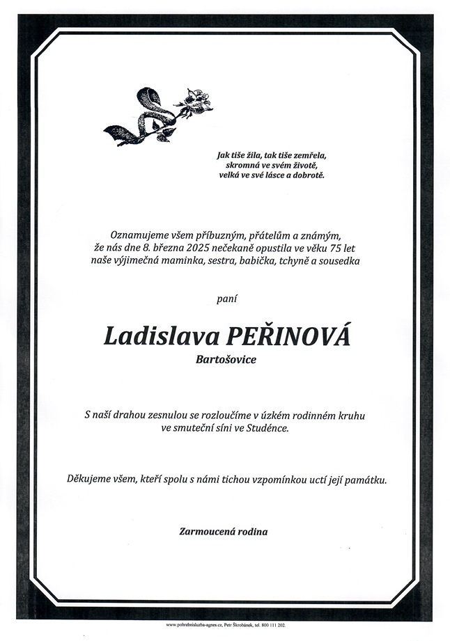 Smuteční oznámení – Ladislava Peřinová