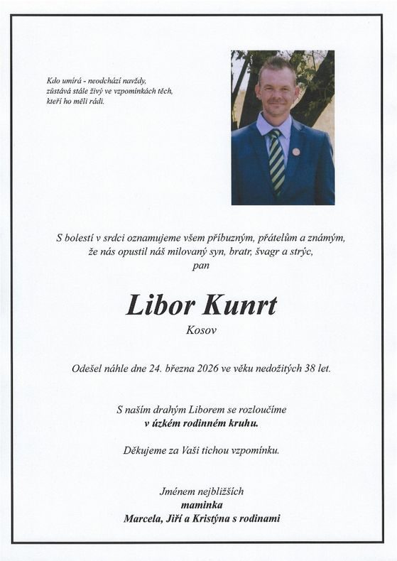 Smuteční oznámení – Libor Kunrt