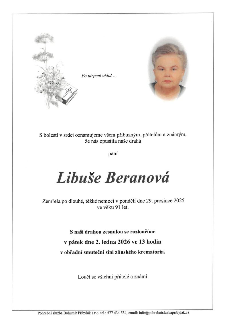 Smuteční oznámení – Libuse Baranova