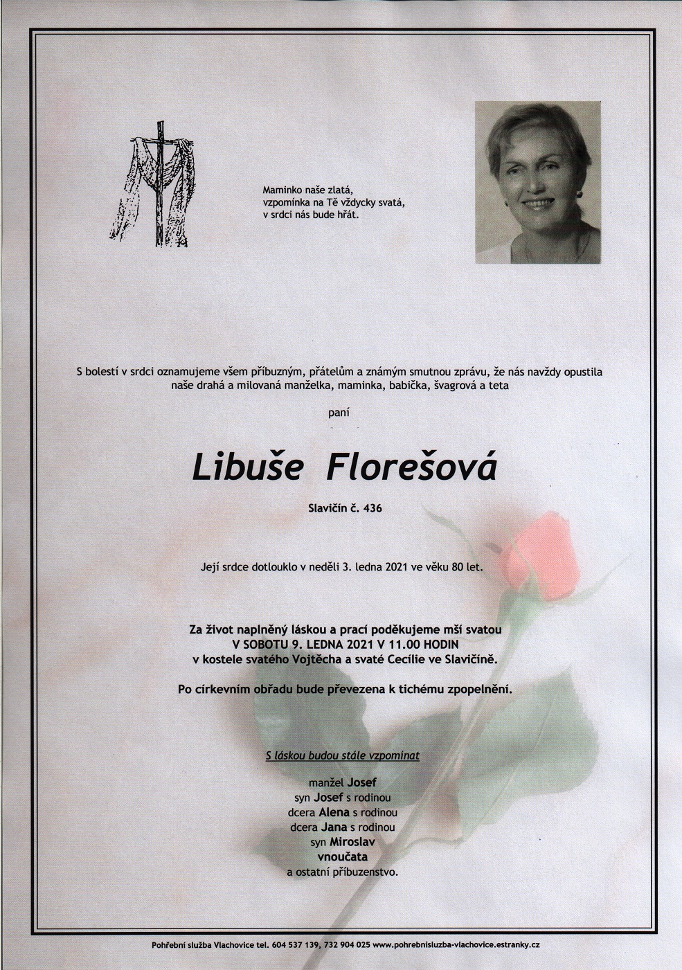 Smuteční oznámení – Libuše Florešová
