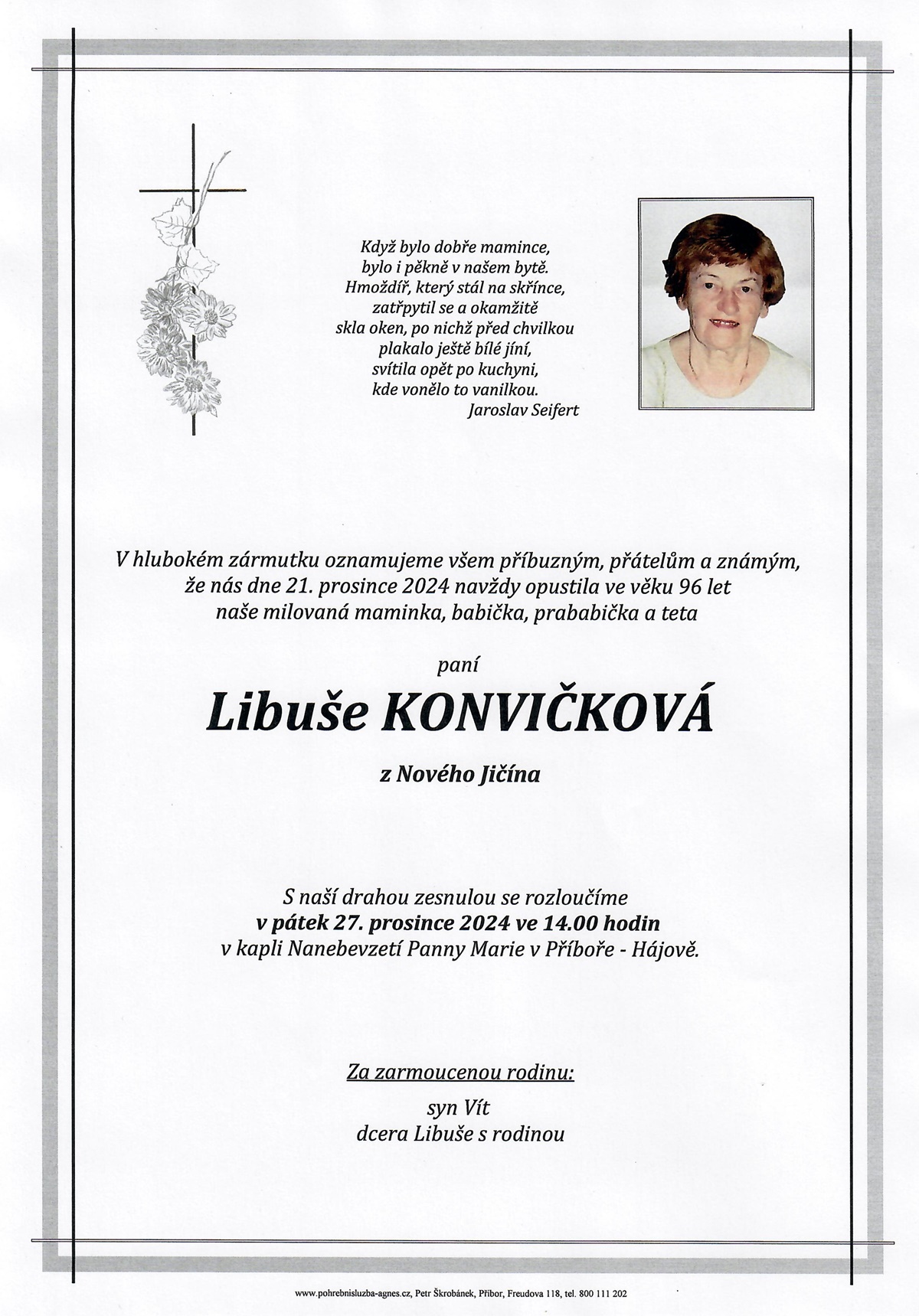 Smuteční oznámení – Libuše Konvičková