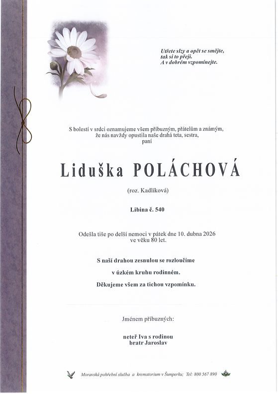 Smuteční oznámení – Liduška Poláchová