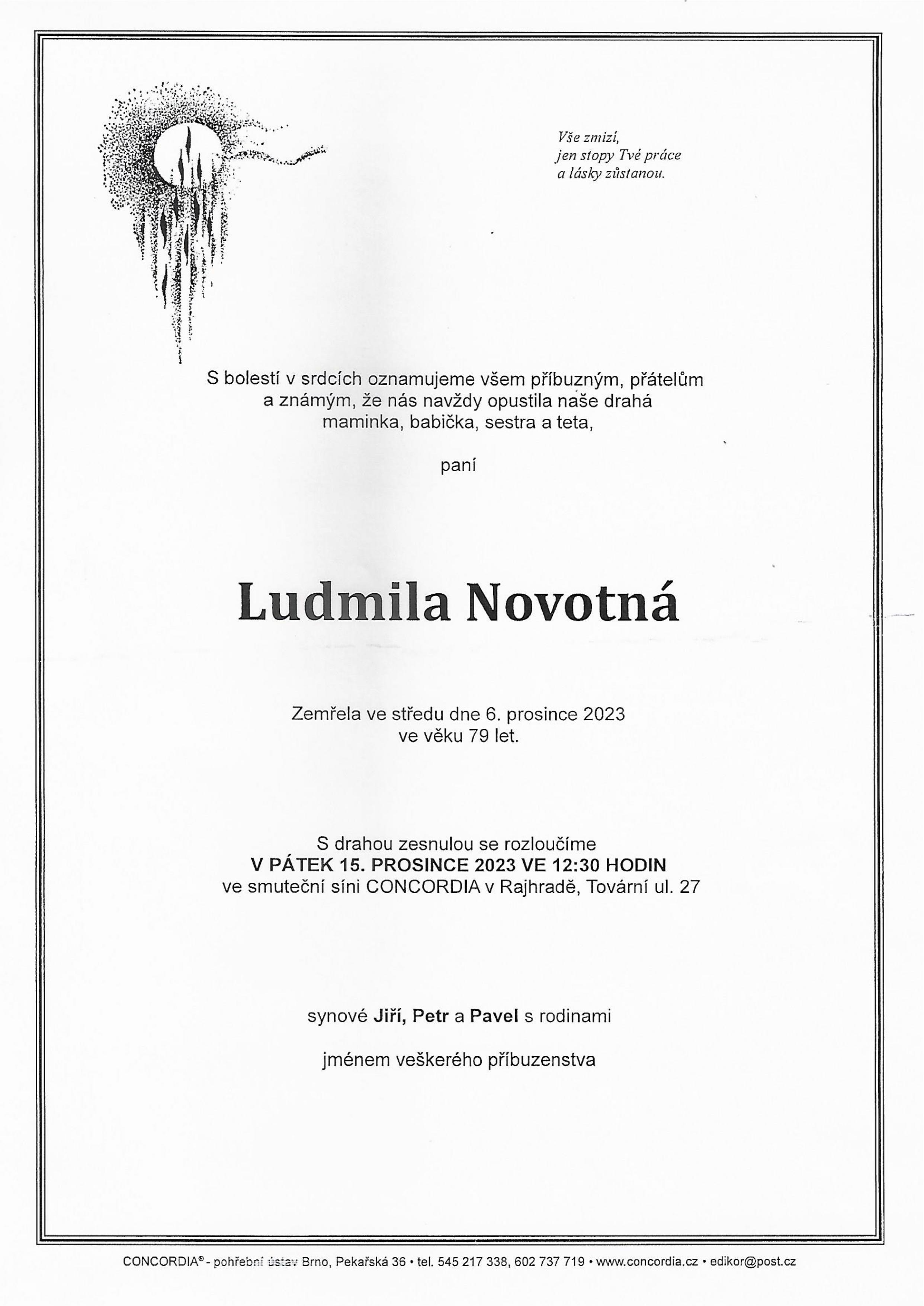 Smuteční oznámení – Ludmila Novotná