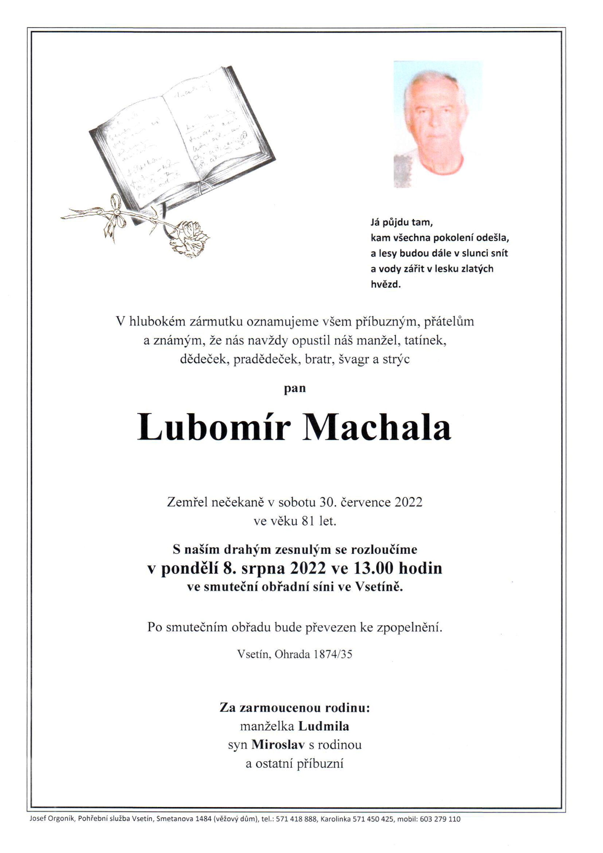 Smuteční oznámení – Machala Lubomir, Ucitel