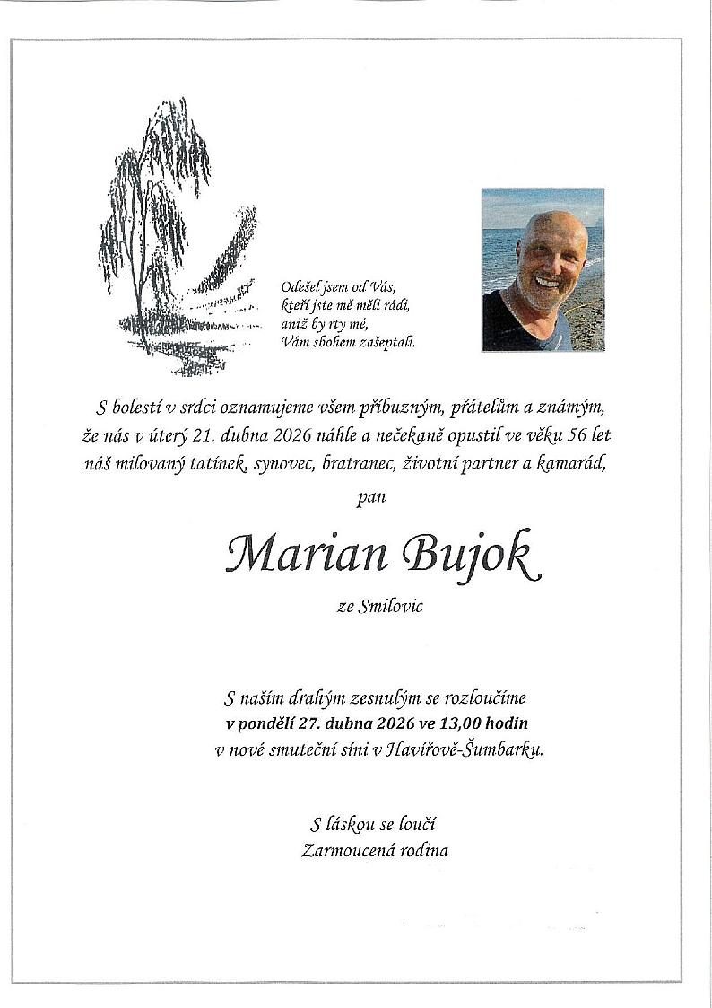 Smuteční oznámení – Marian Bujok