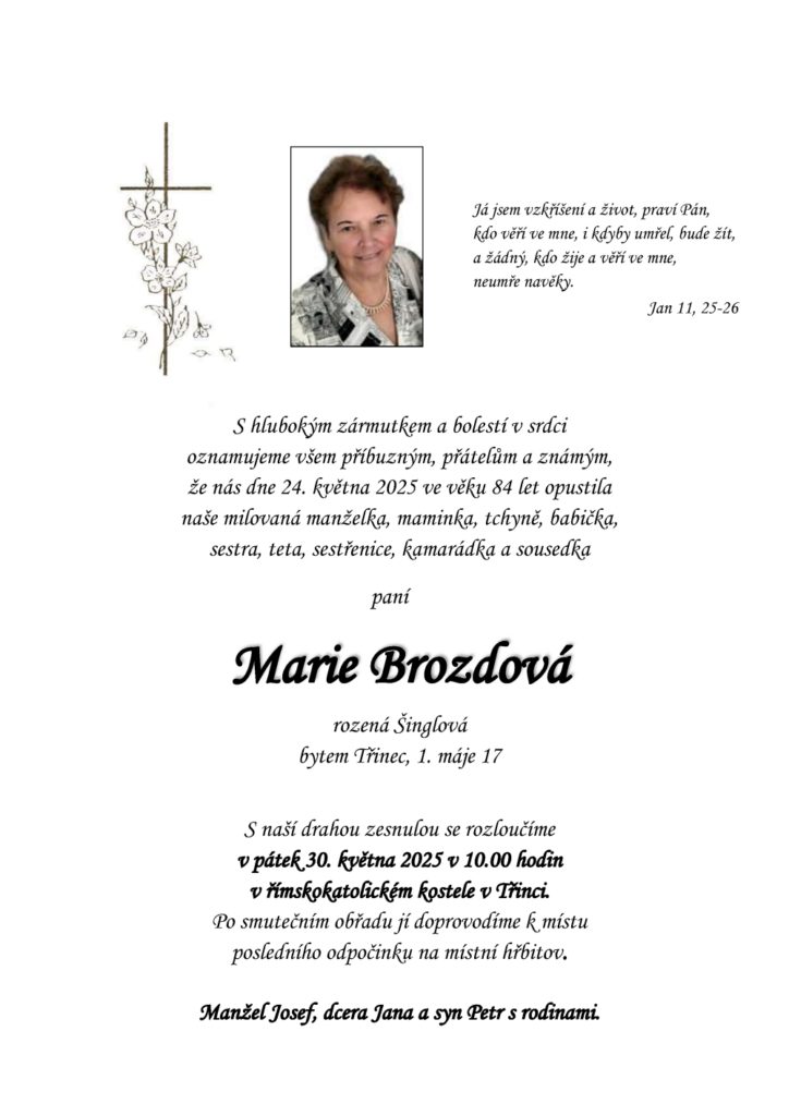 Smuteční oznámení – Marie Brozdová