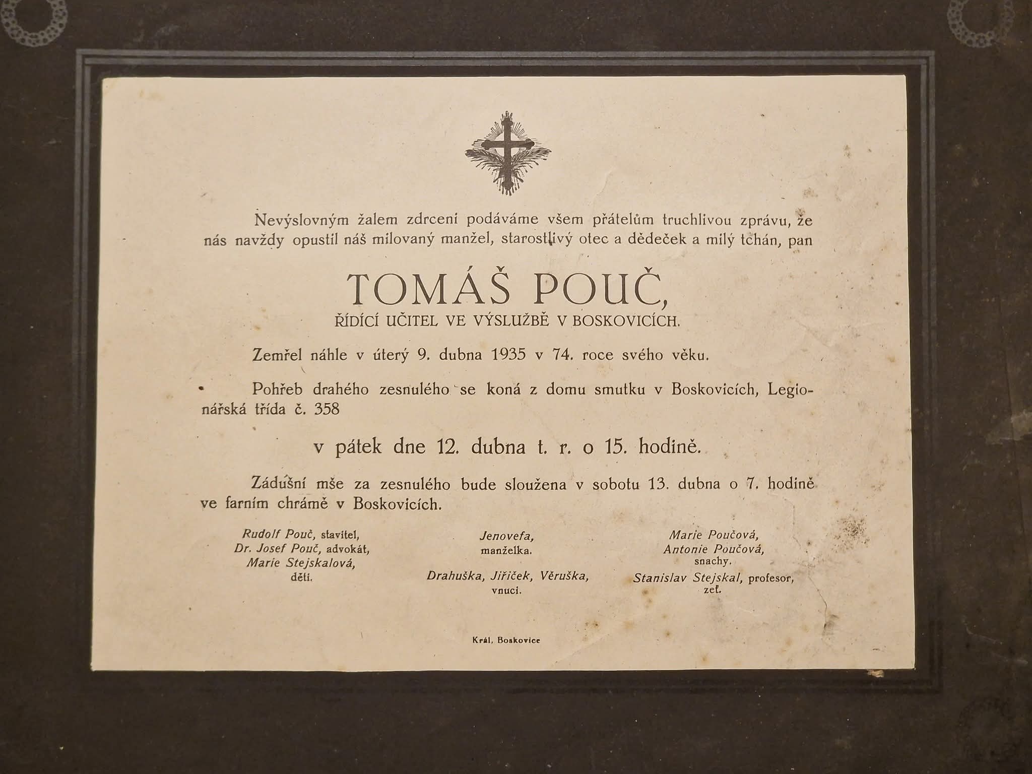 Smuteční oznámení – Marie Stejskalová