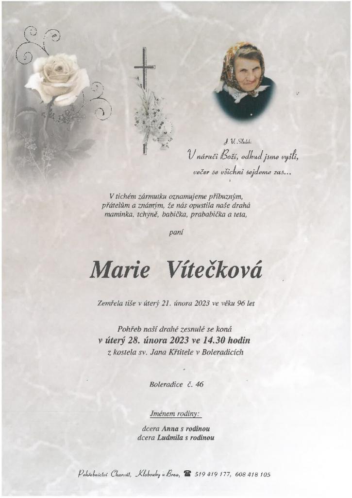 Smuteční oznámení – Marie Vítečková