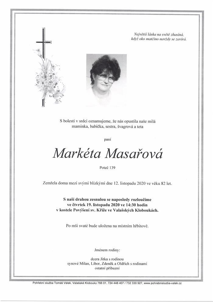 Smuteční oznámení – Markéta Masařová