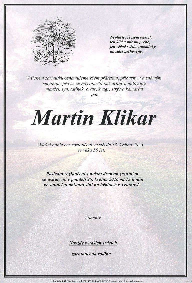 Smuteční oznámení – Martin Klikar