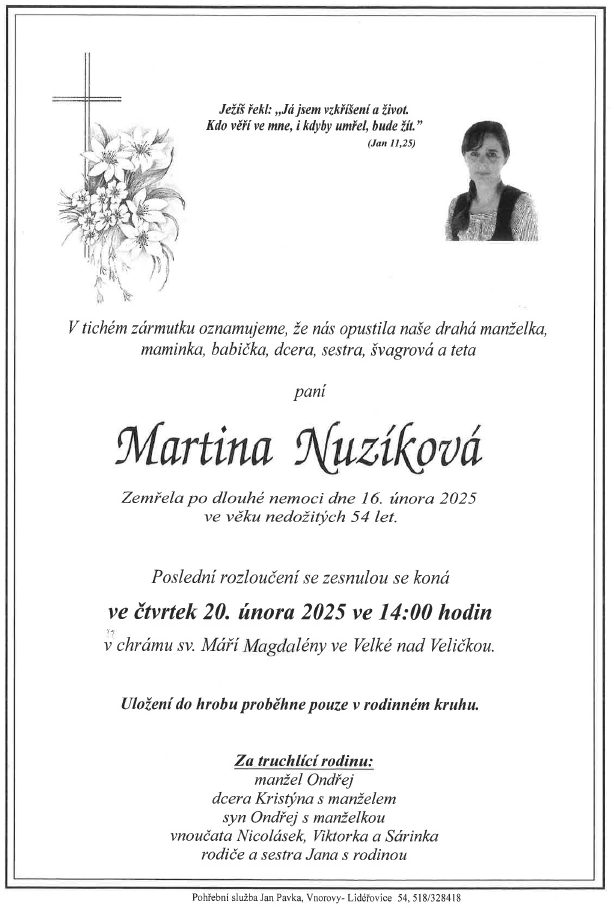 Smuteční oznámení – Martina Nuzíková