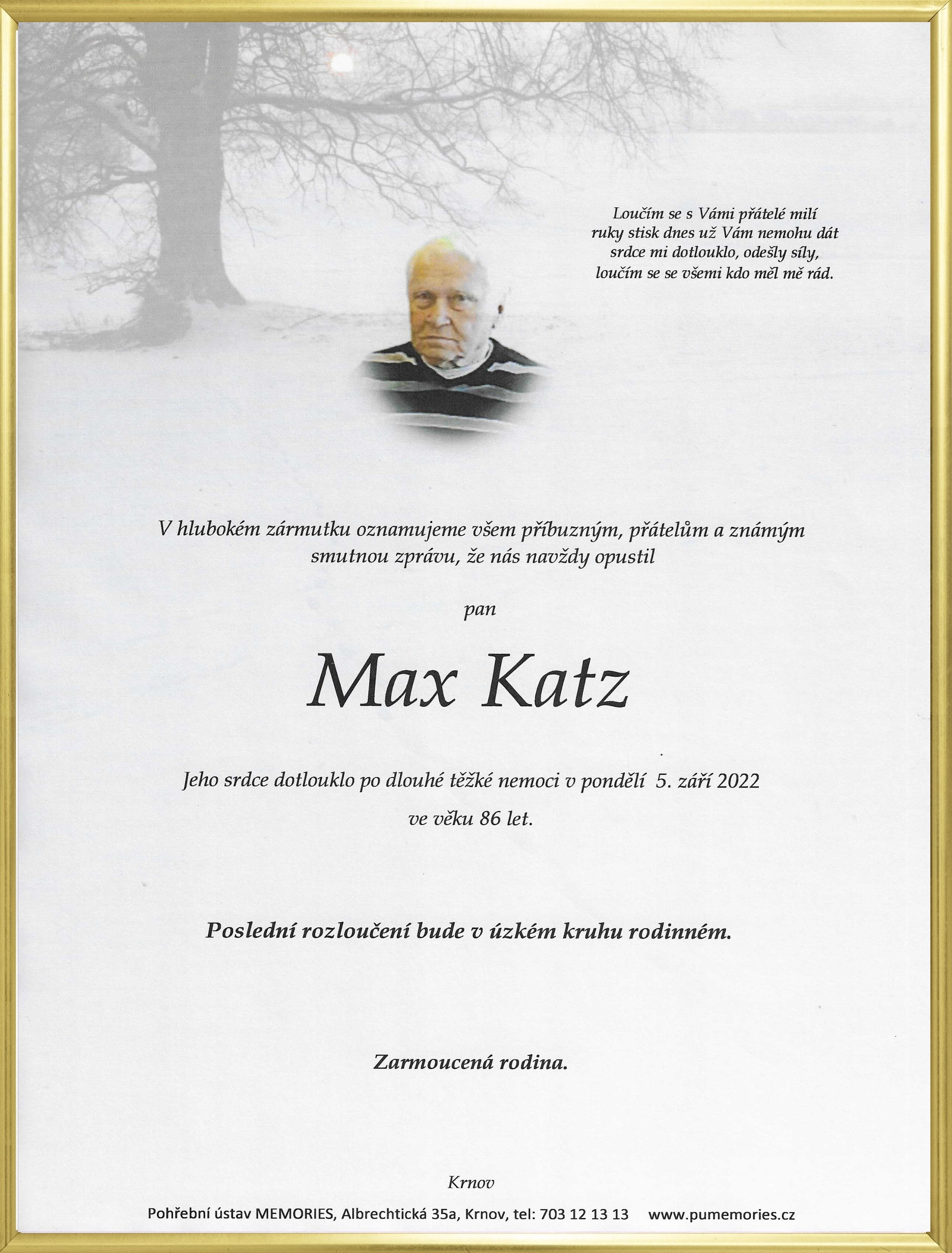 Smuteční oznámení – Max Katz