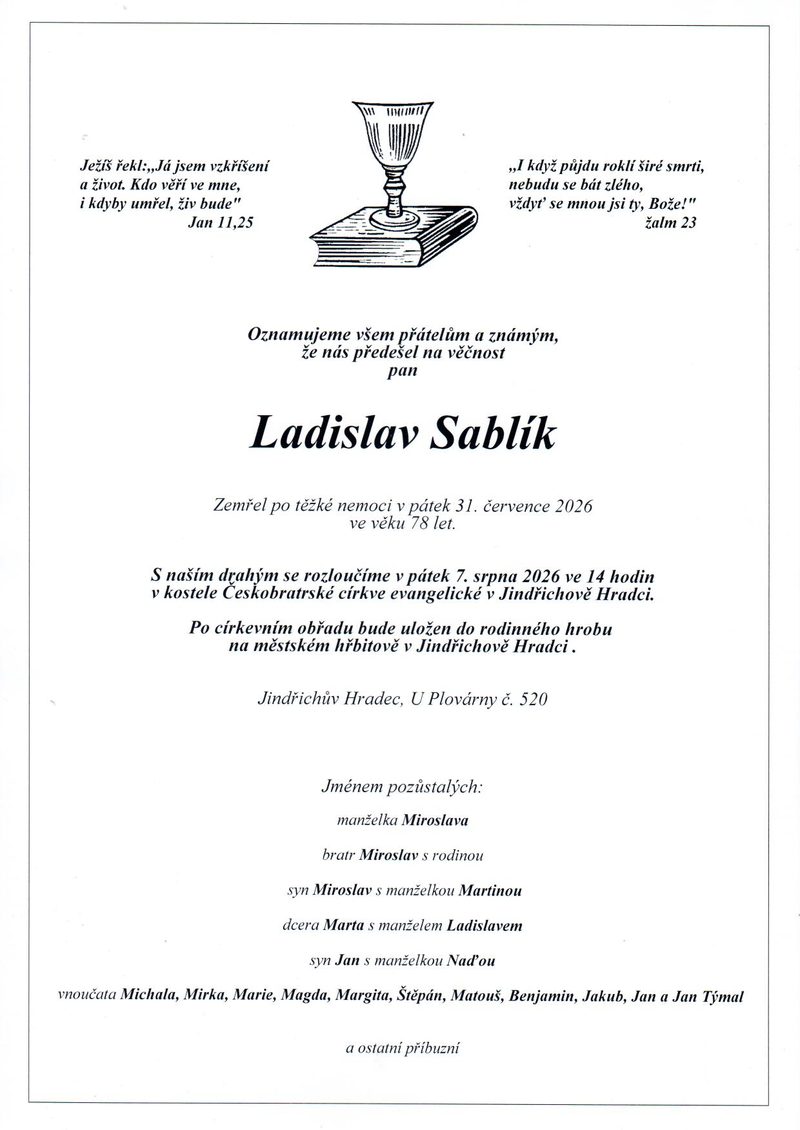 Smuteční oznámení – Milan Moudrý