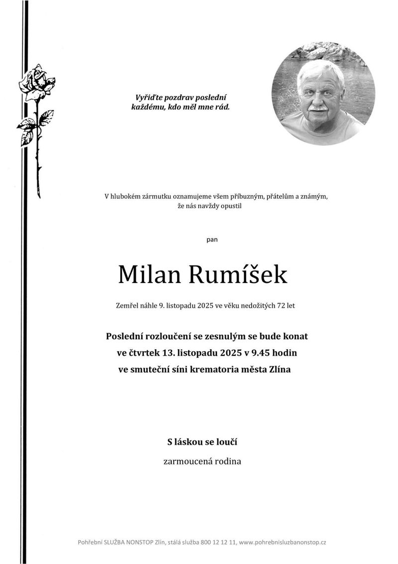 Smuteční oznámení – Milan Rumíšek