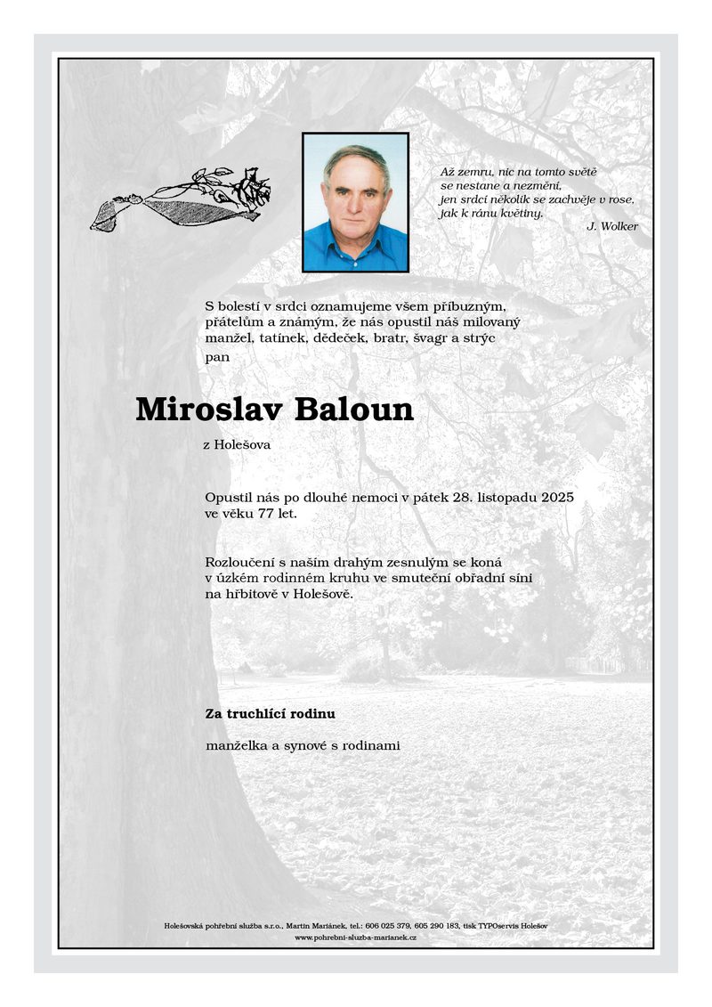 Smuteční oznámení – Miroslav Baloun