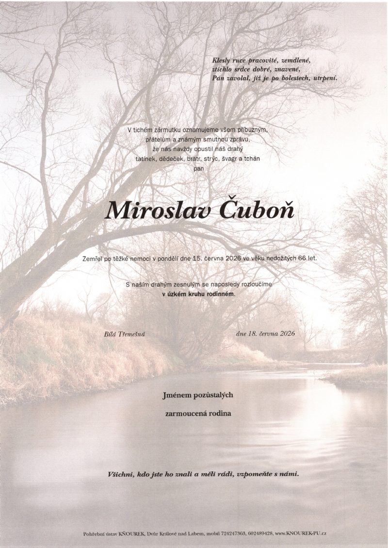 Smuteční oznámení – Miroslav Čuboň