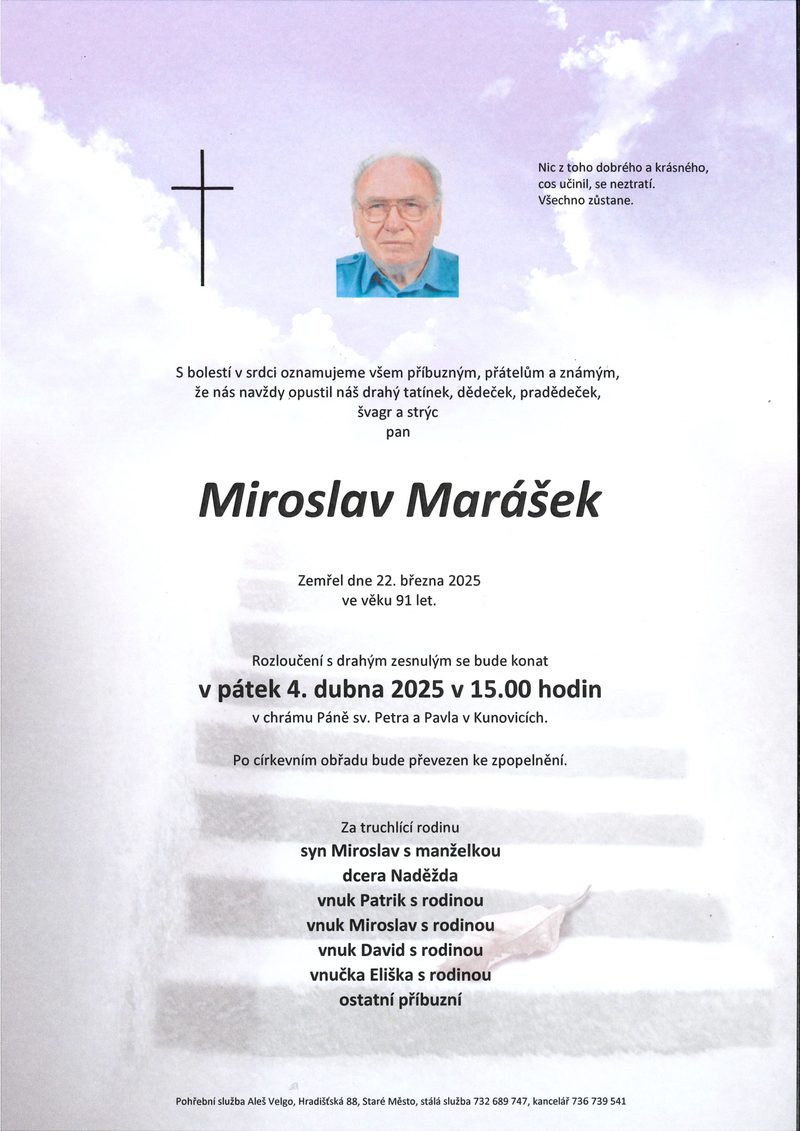 Smuteční oznámení – Miroslav Marášek
