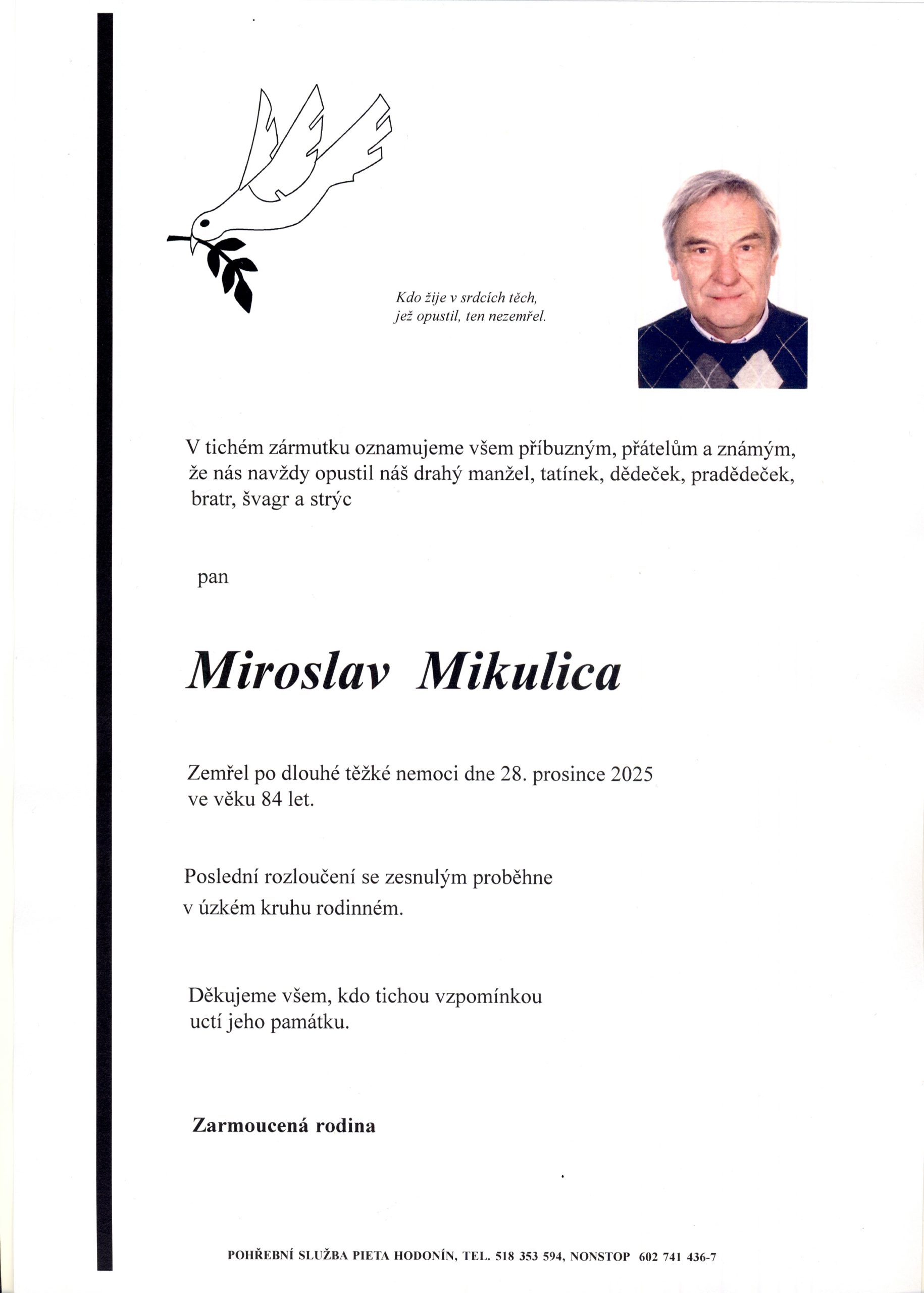 Smuteční oznámení – Miroslav Mikulica
