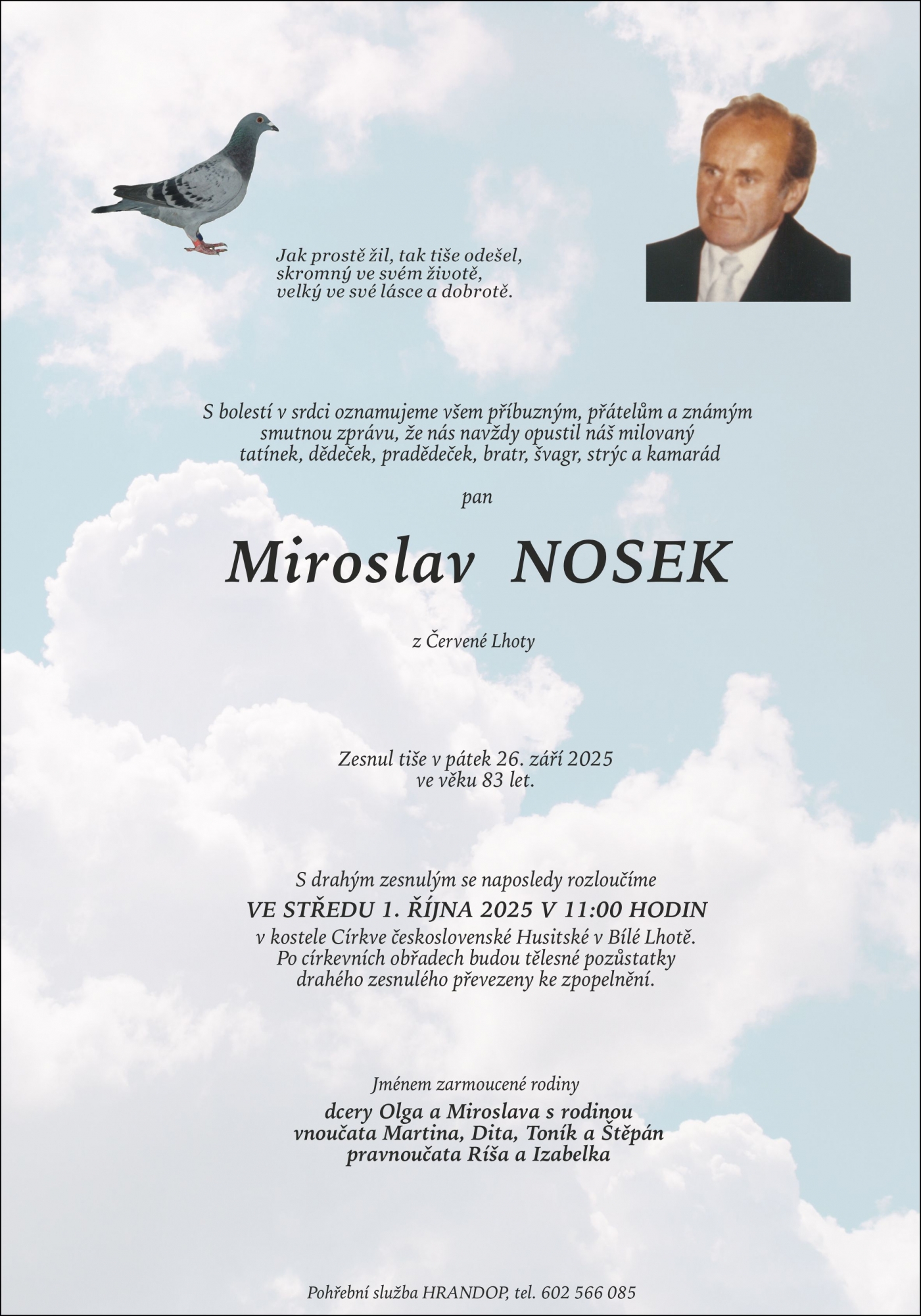 Smuteční oznámení – Miroslav Nosek
