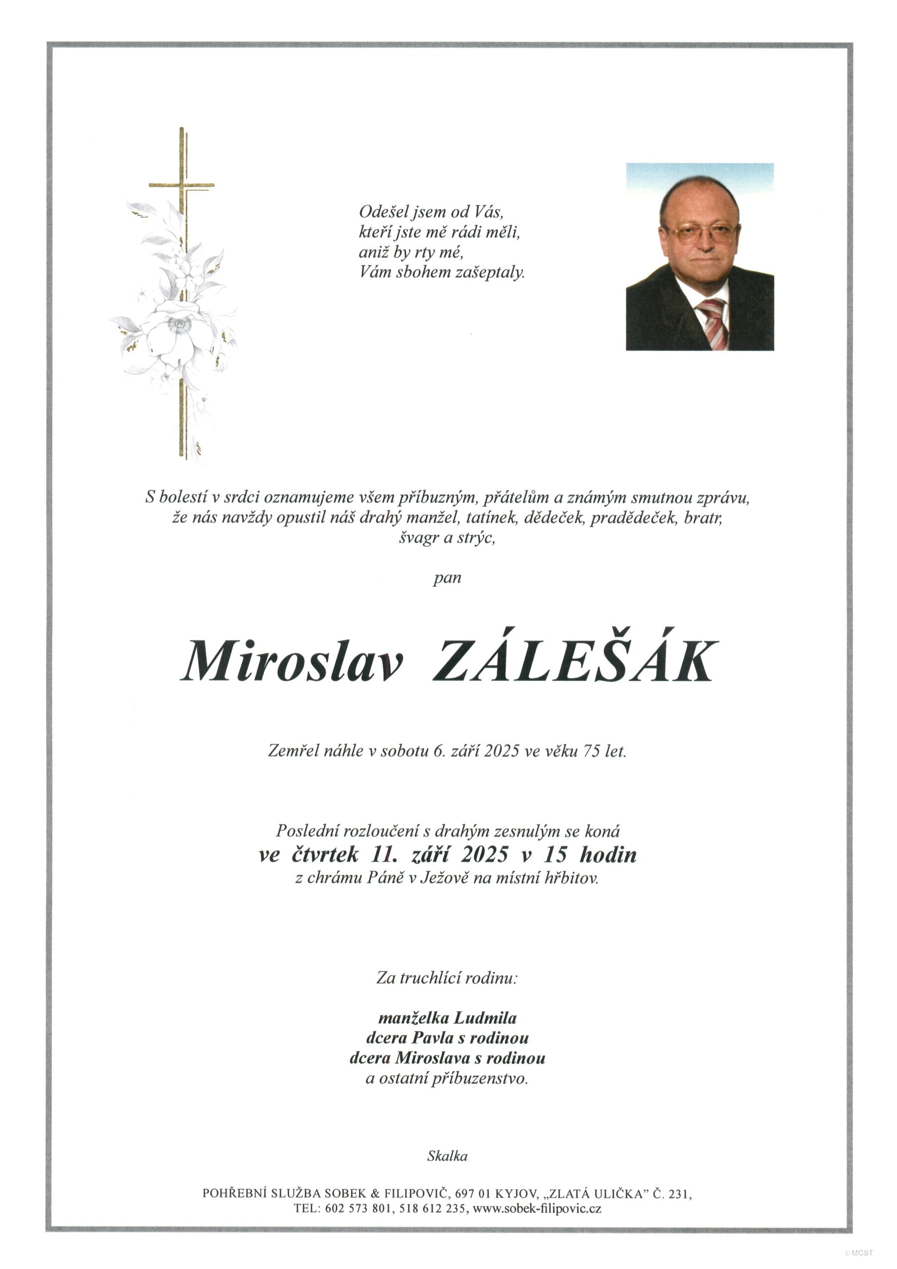 Smuteční oznámení – Miroslav Zálešák