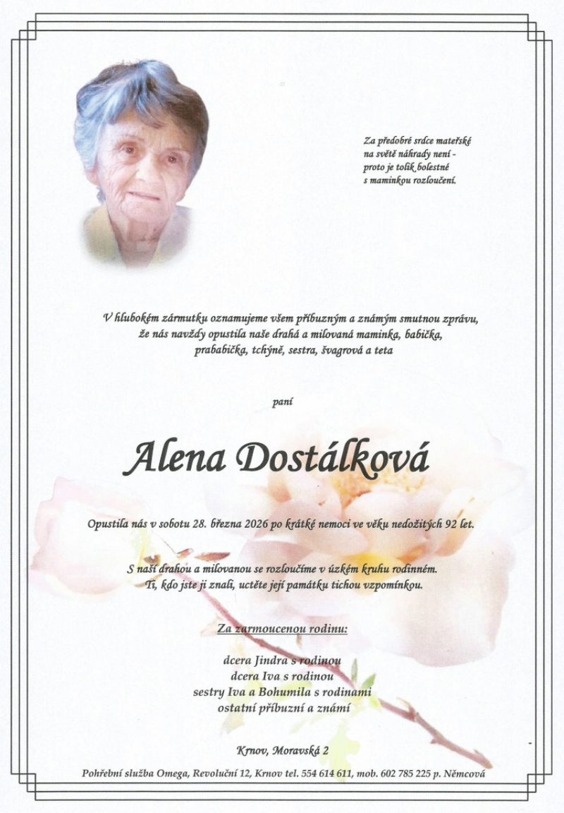 Smuteční oznámení – Opustila
