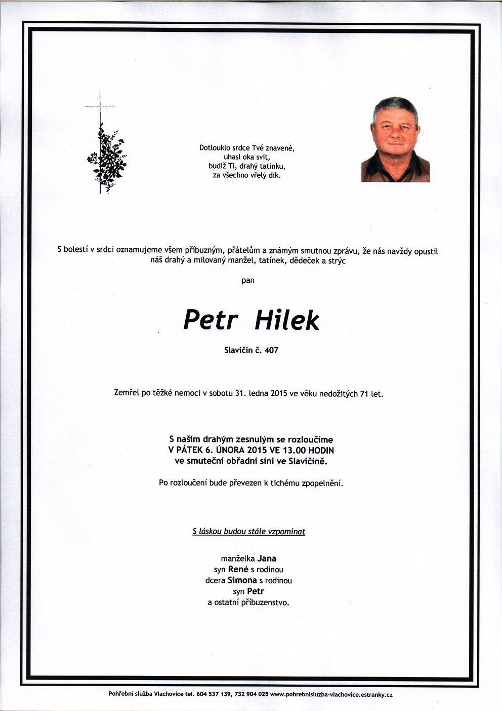 Smuteční oznámení – Petr Hilek