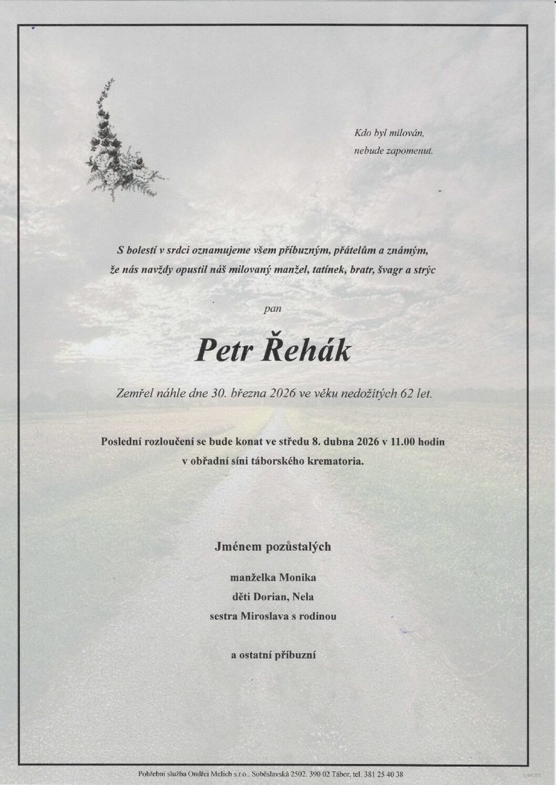 Smuteční oznámení – Petr Řehák
